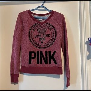 PINK VICTORIAS SECRET HEATHERED RED V-NECK SWEATER